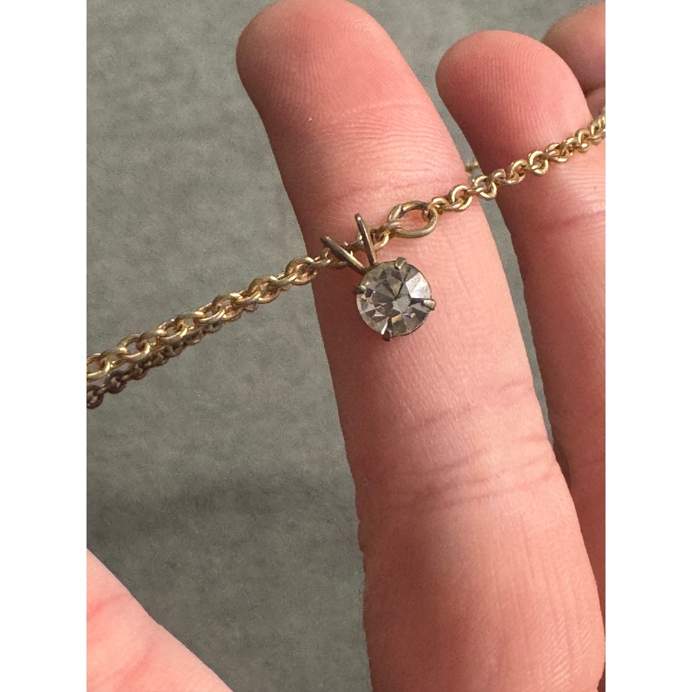 Avon Vintage Gold Tone Rhinestone Solitaire Pendant Necklace 16 Inch Chain
